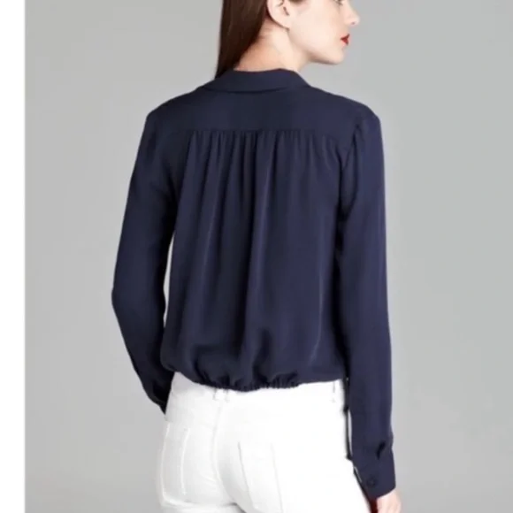 Theory Navy Women’s Silk Orencia Tie Front Blouse Size Small - Picture 2 of 6